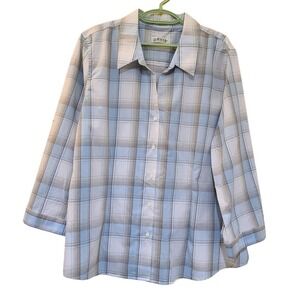 Orvis Light Blue Plaid Womans Blouse size 16